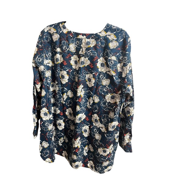 Duluth Trading Wrinkle Fighter Tunic Top M Blue Poppy Floral Button Down Shirt - Picture 3 of 7